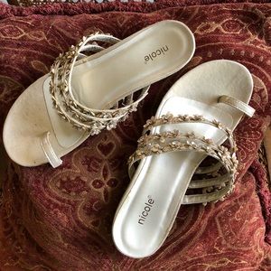 Nicole Sandals with Flowers & Rhinestones | Gold | 8.5W